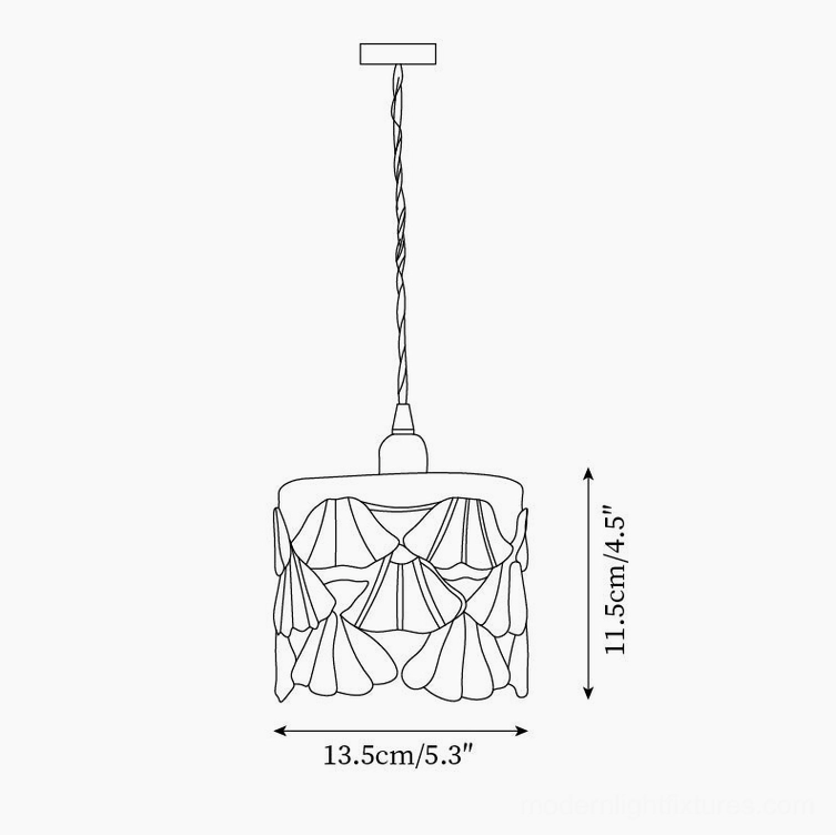Tina stained glass pendant light technical drawing showing 13.5cm width and 11.5cm height dimensions