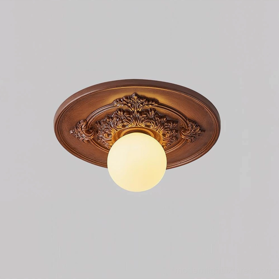 Standard 35cm brown resin ceiling light with floral carved base perfect for dining