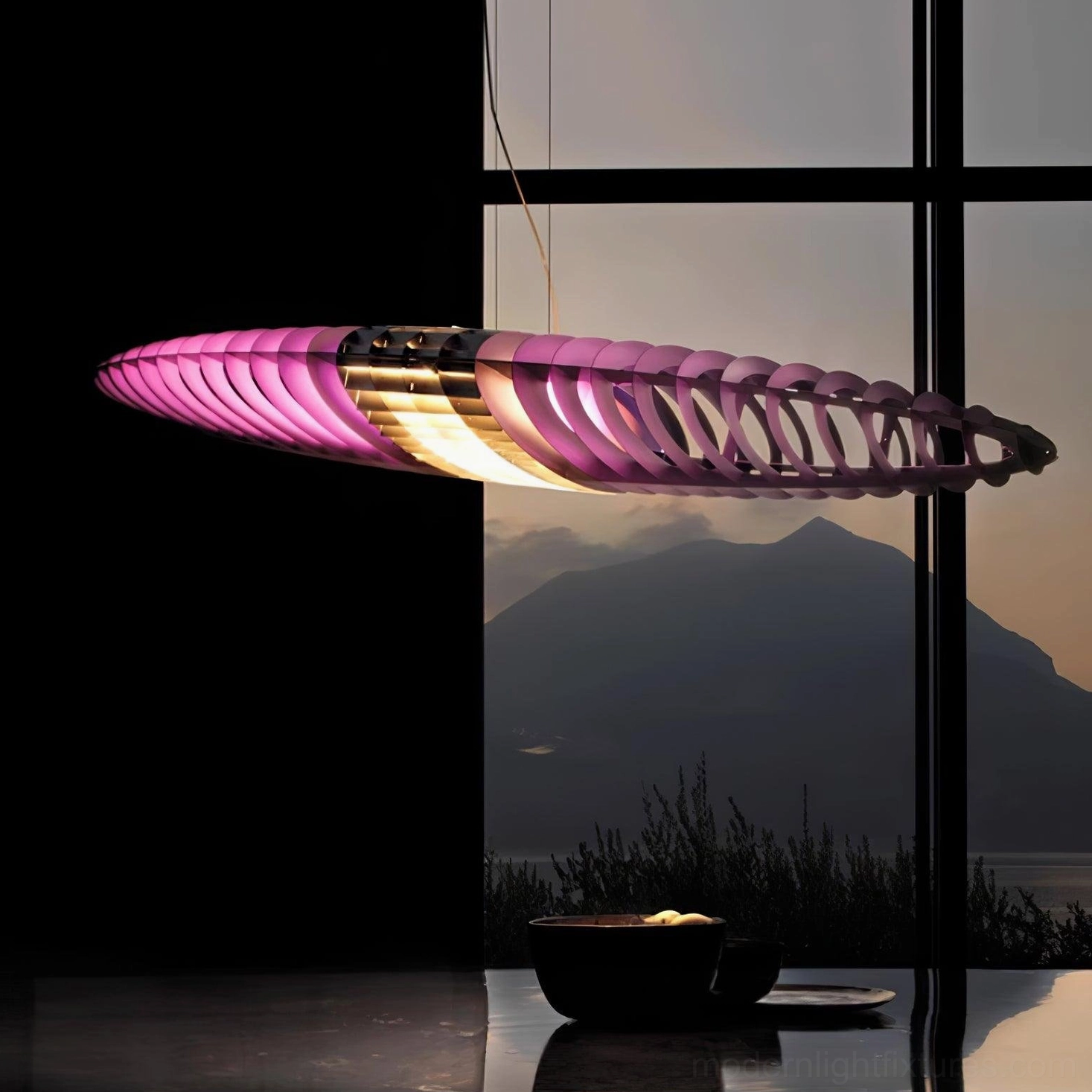 Star Ship pendant light dimmer compatible control in contemporary dining room ambiance