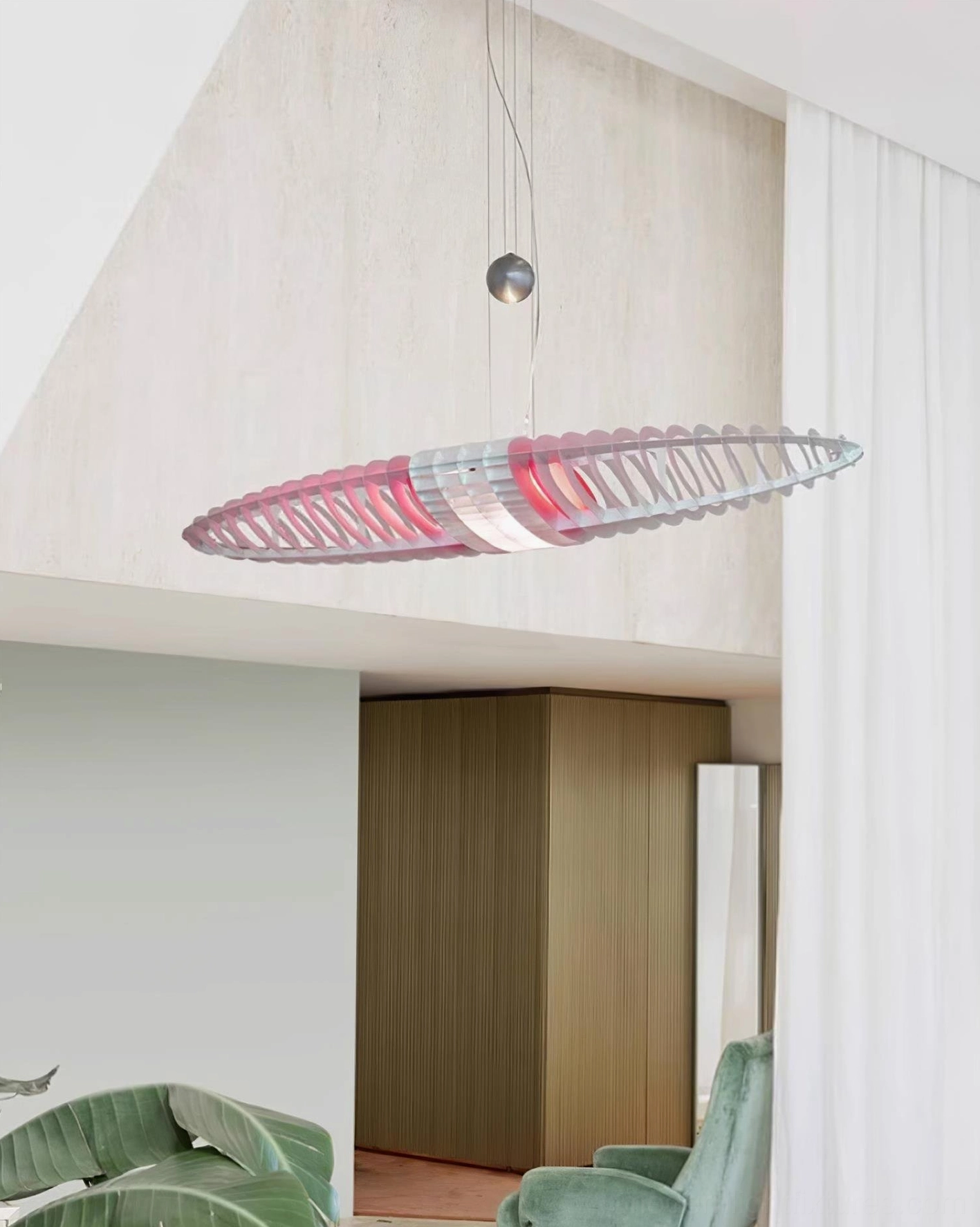 Star Ship modern oval pendant lamp sloped ceiling installation residential interior