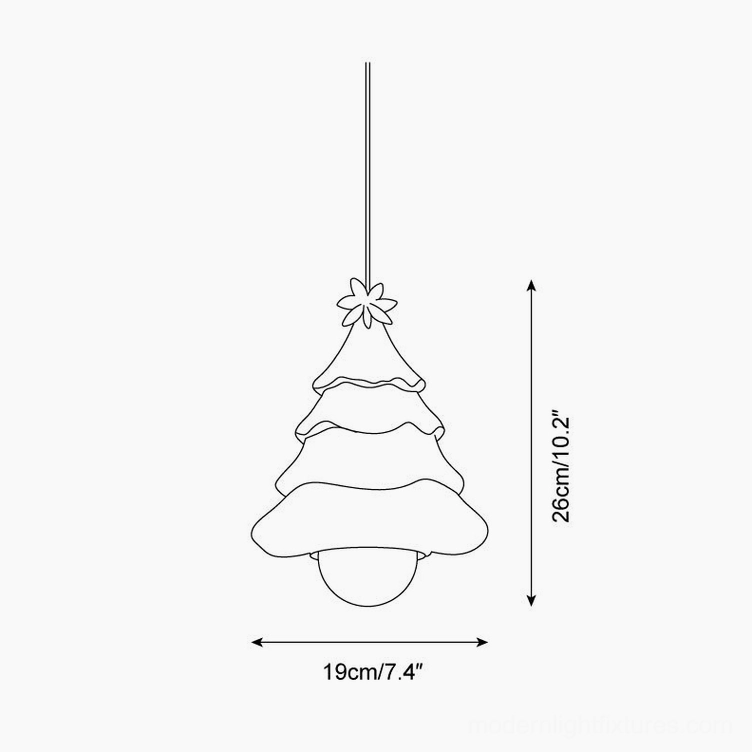 Starlit Spruce pendant lamp technical dimension drawing, 26cm height 19cm width specifications blueprint