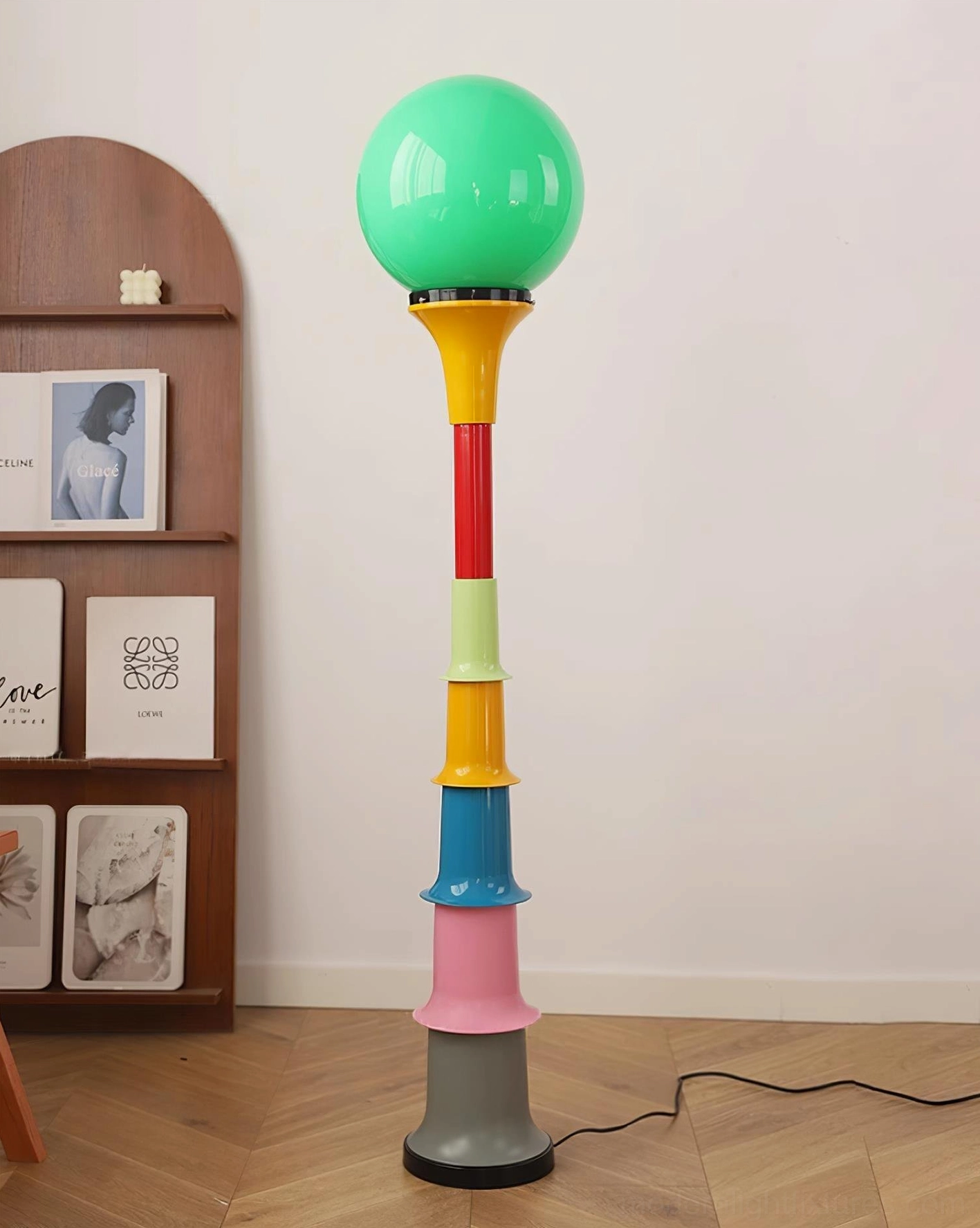 Statement floor lamp artistic design creating visual drama in living space