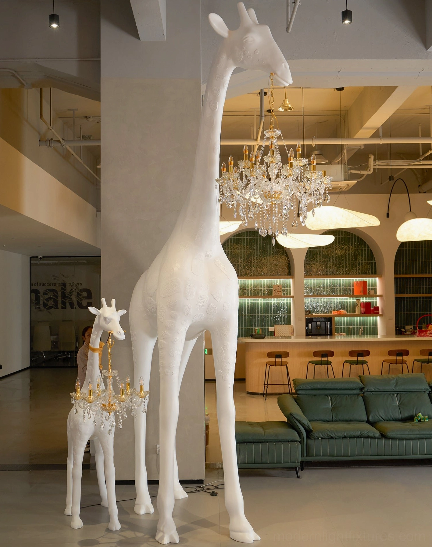 Statement giraffe floor lamp luxury lighting design with sculptural form and glowing crystal fixture