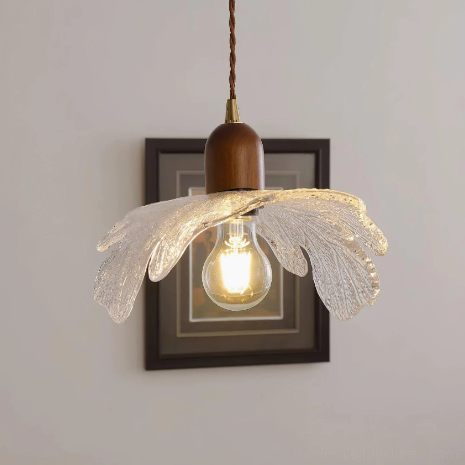 Statement petal glass pendant light with warm walnut finish and premium glass construction