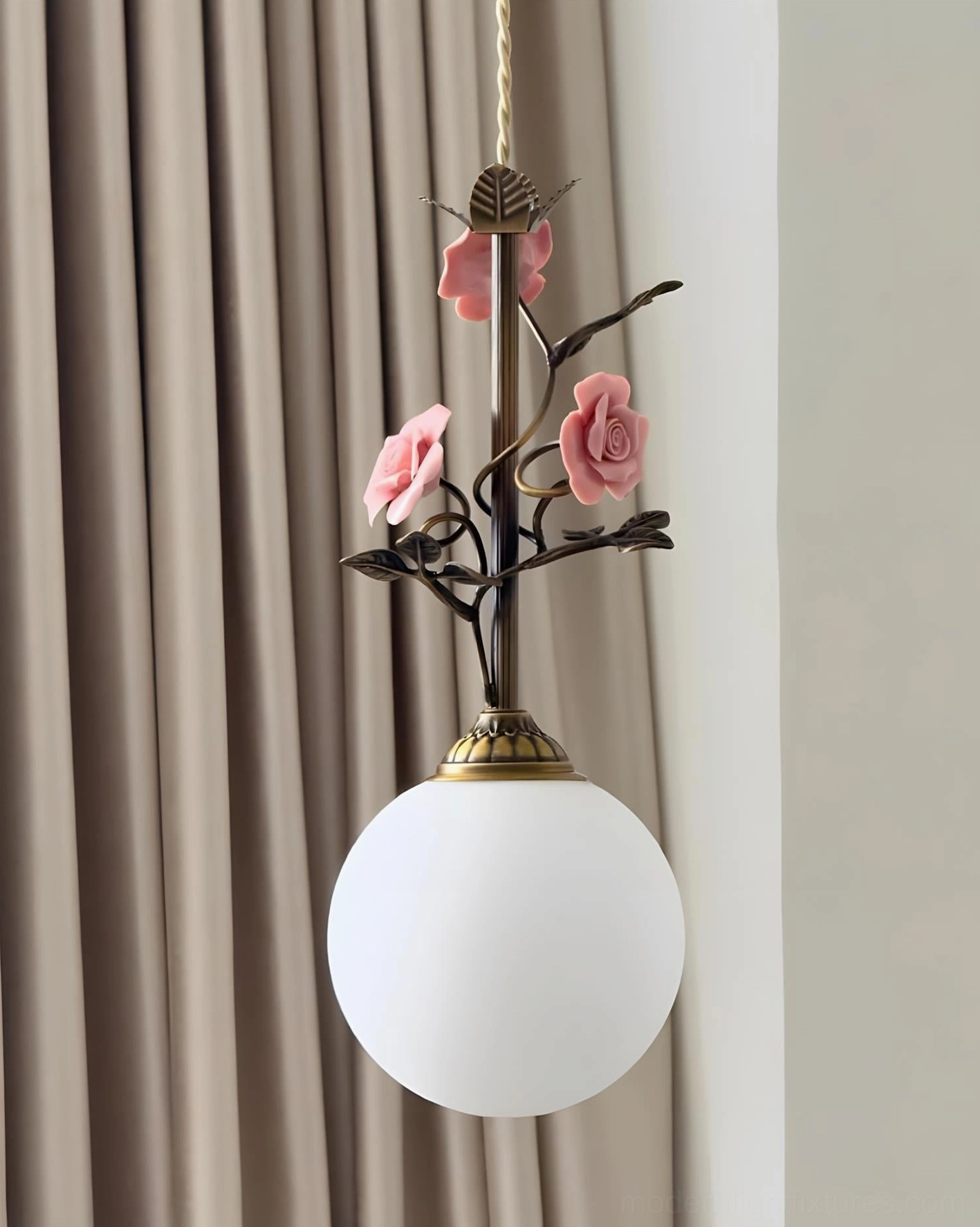 Floral pendant light as statement piece, sculptural lighting design photography