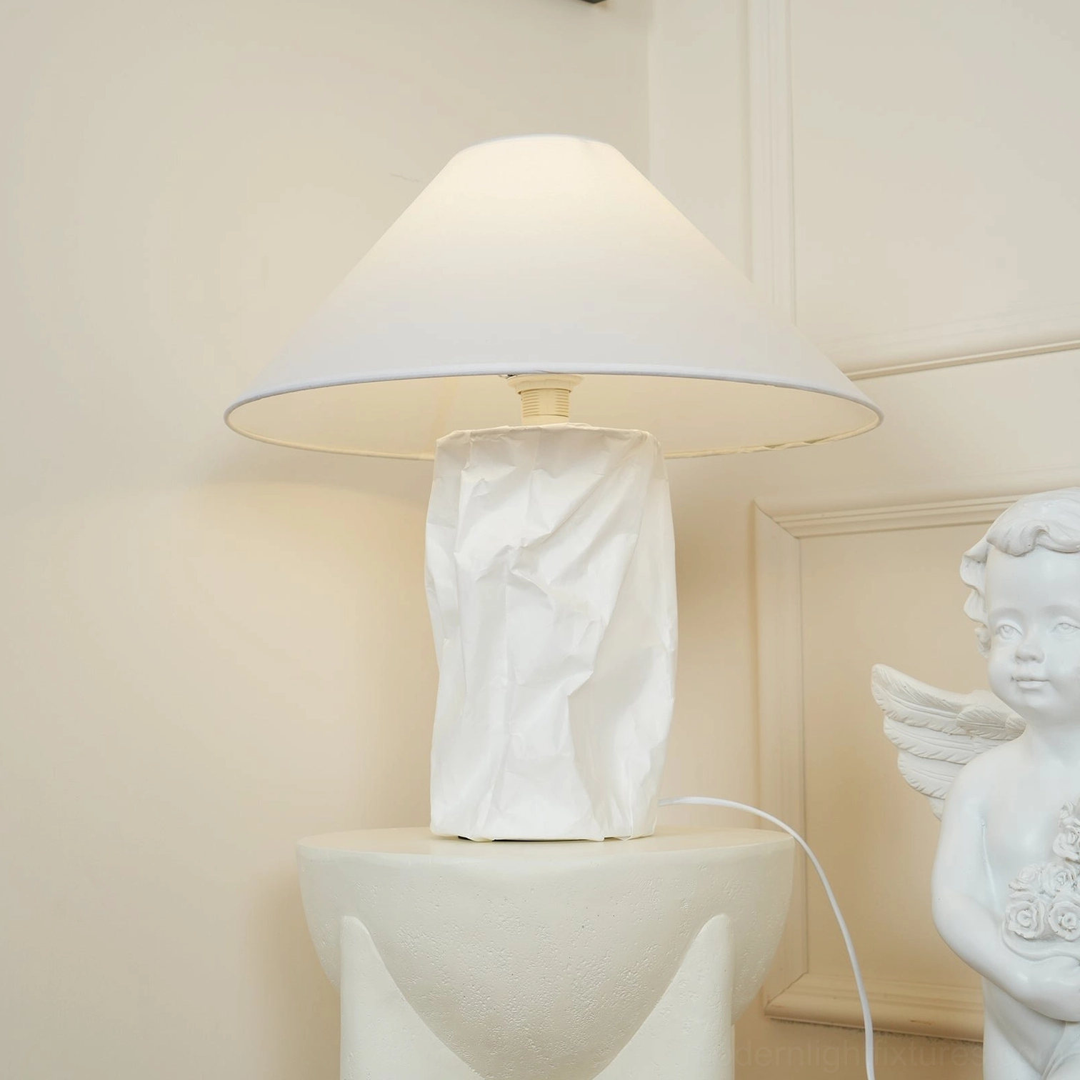 Large 75cm statement table lamp as focal point in minimalist modern living space