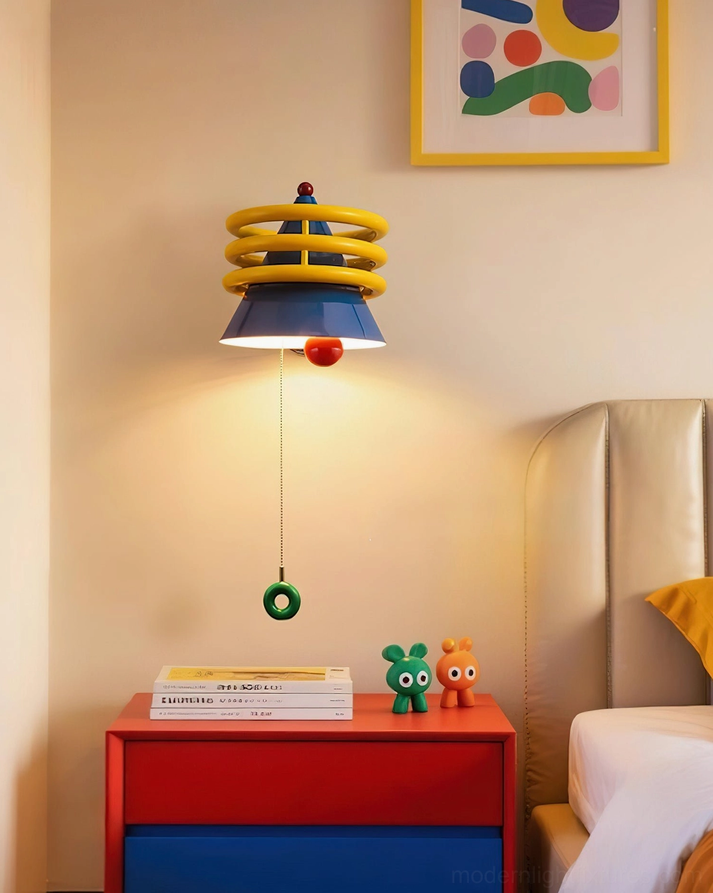 Kinetica statement wall sconce installed in eclectic interior with artistic home décor