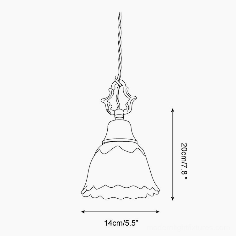 Stella pendant light technical drawing and dimensions specification, 14cm diameter by 20cm height