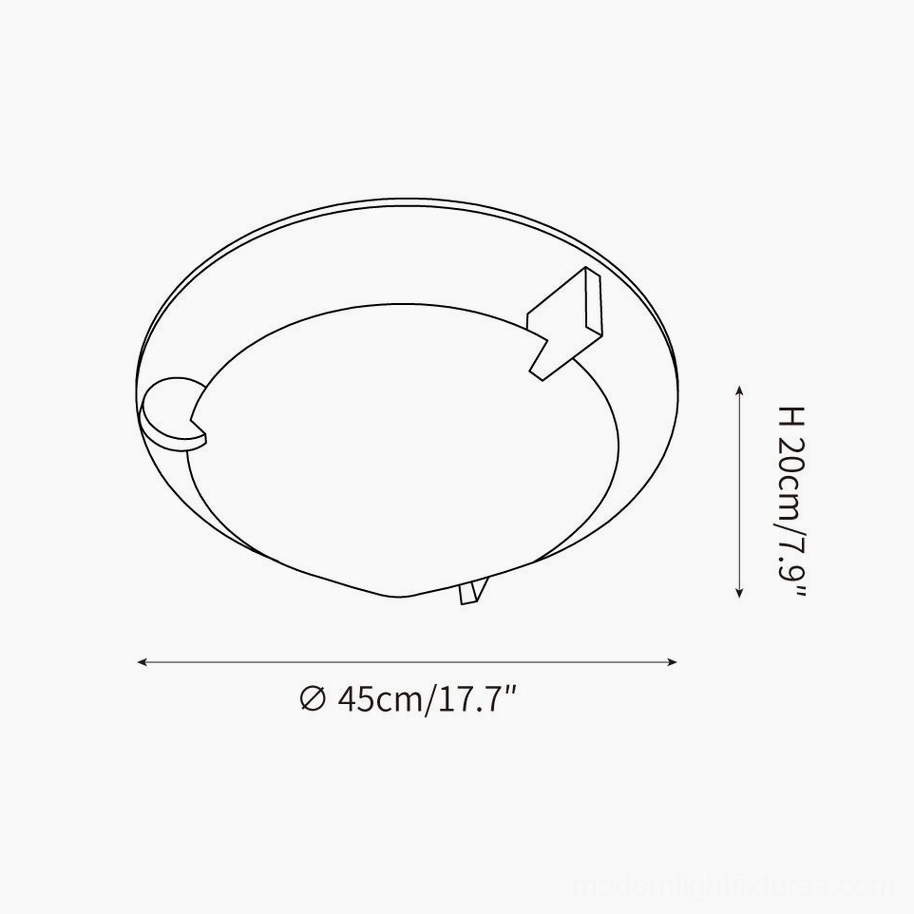 Stoja ceiling lamp technical specification diagram orthographic front view showing precise dimensions 45cm diameter and 20cm height