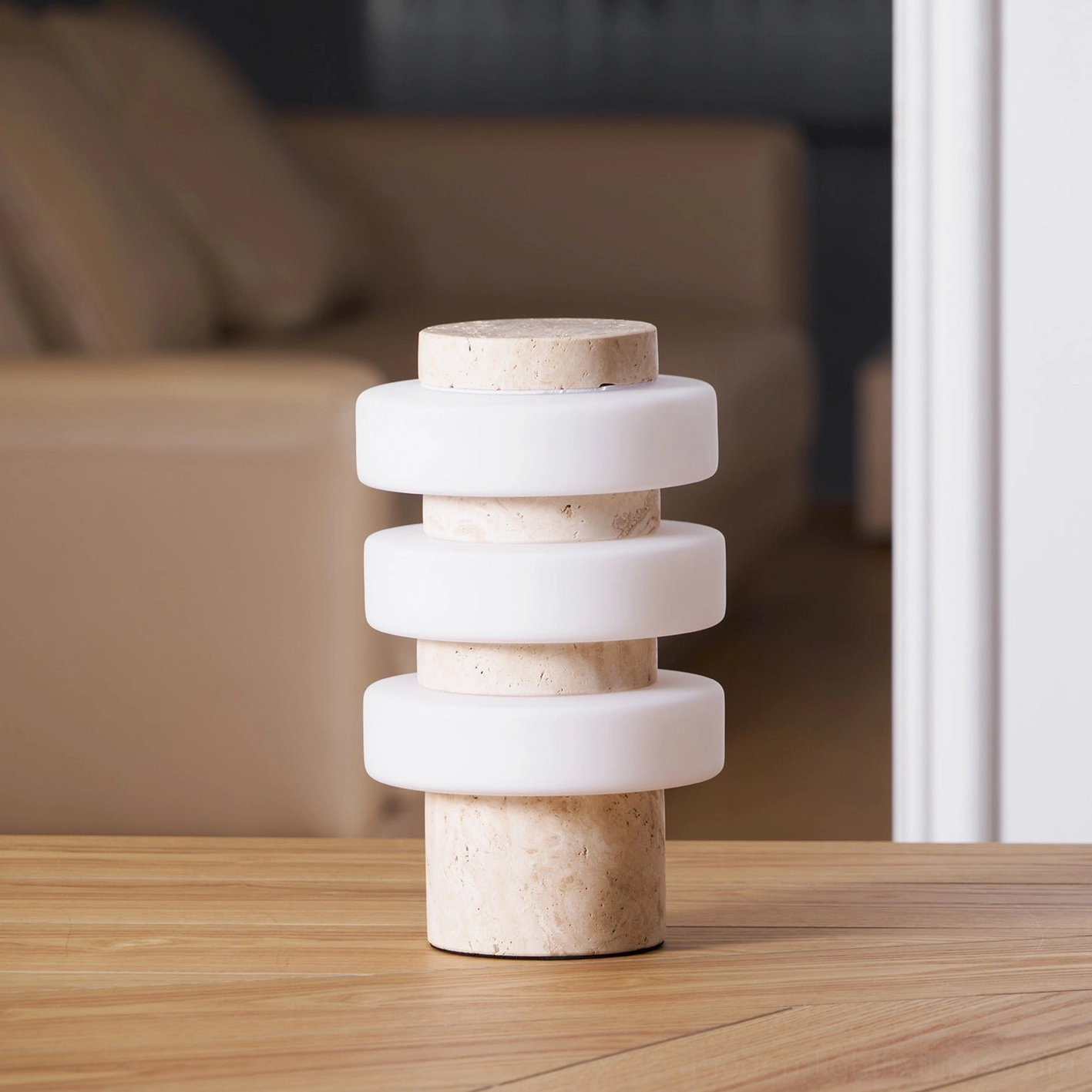 Strata contemporary table lamp full product view highlighting minimalist design and material composition
