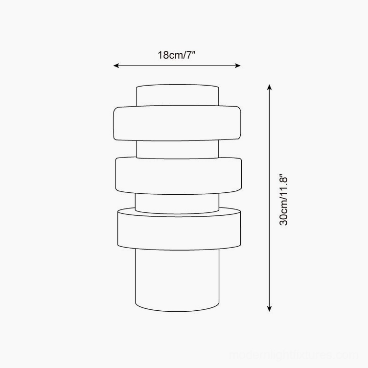 Strata table lamp technical dimensions diagram showing 18cm width and 30cm height measurements and specifications
