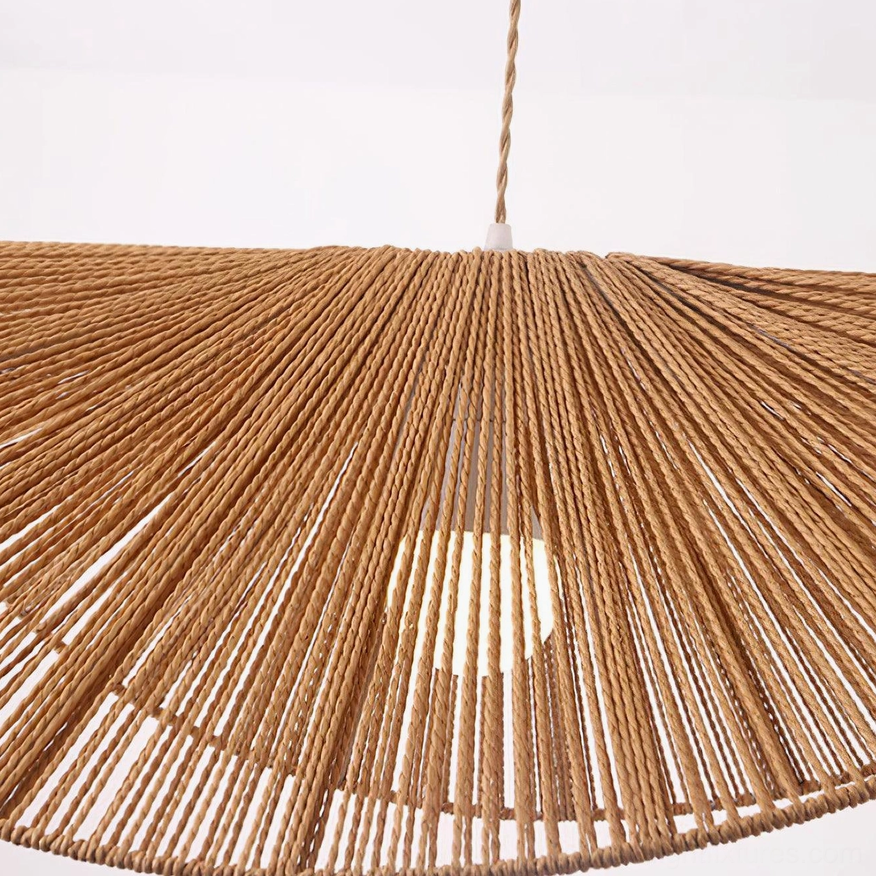 Natural fiber handwoven straw hat pendant light with exposed E27 socket and adjustable hanging cable