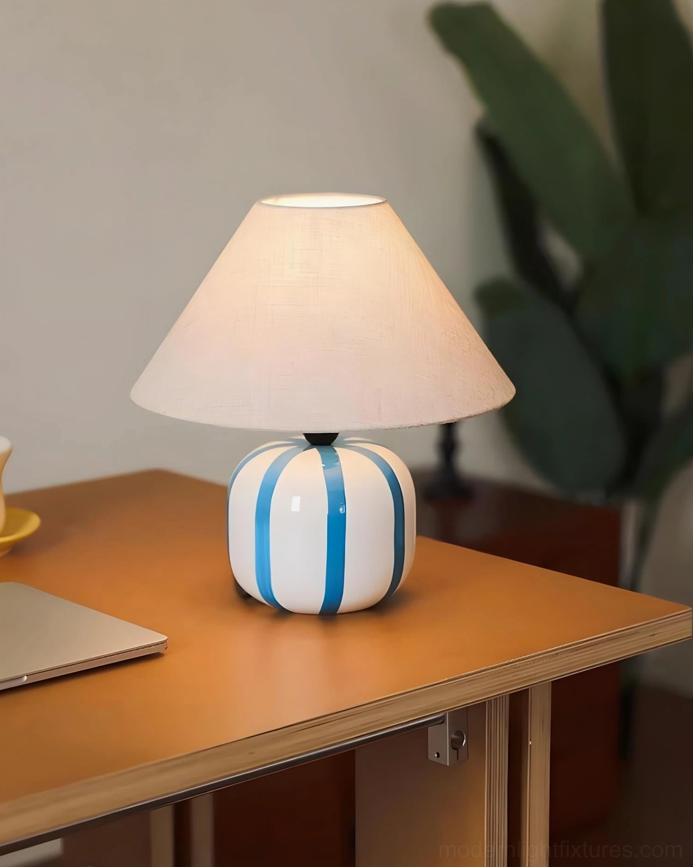 Candy striped table lamp fabric shade cone design light diffusion