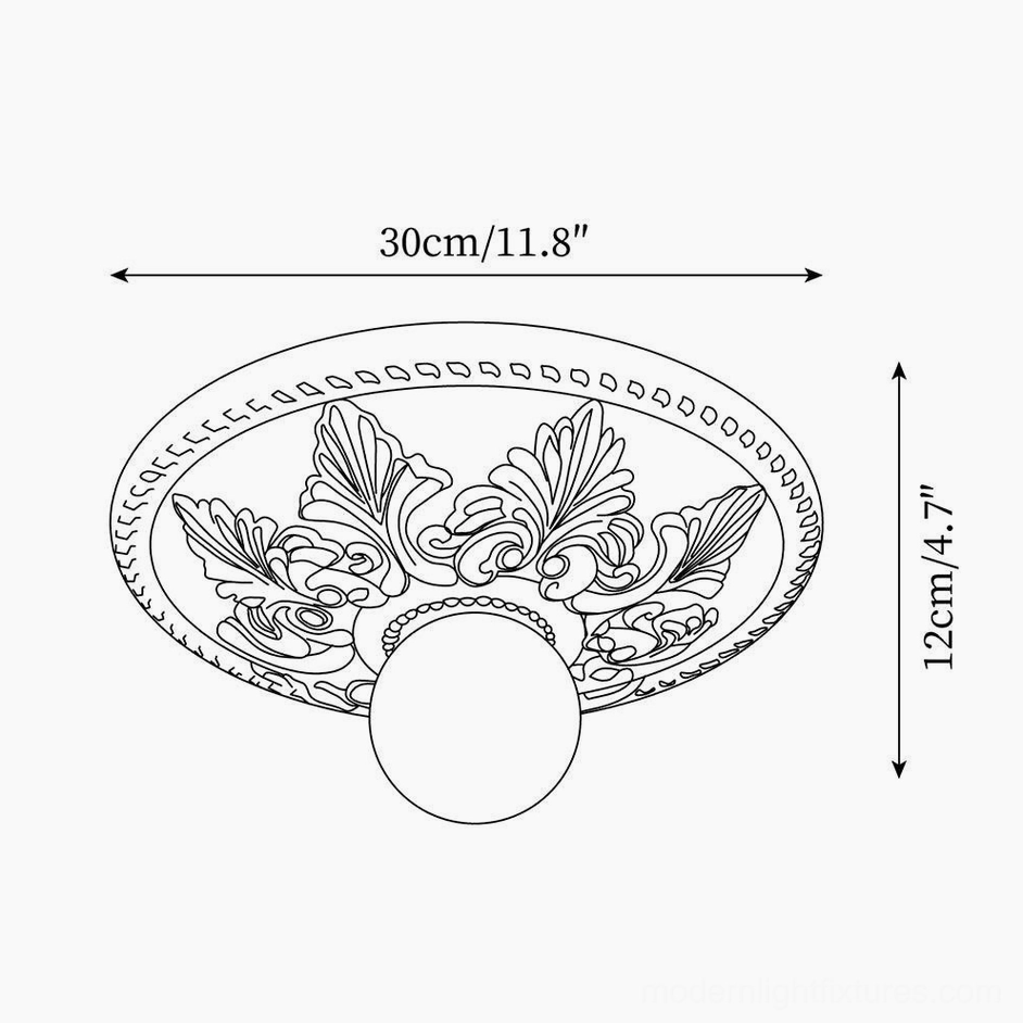 Suilven ceiling light technical dimension drawing and schematic, 30cm diameter 12cm height specifications