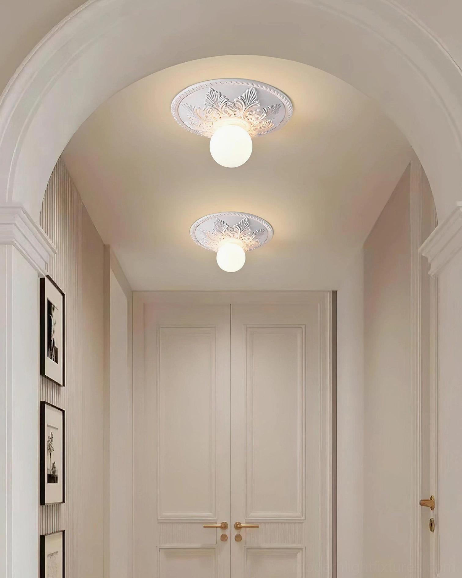 Suilven damp-rated ornate ceiling light suitable for bathroom and covered outdoor installations