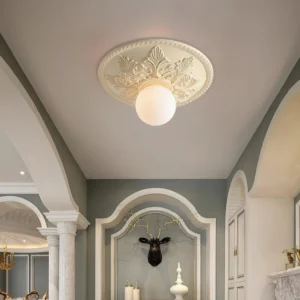 Suilven ceiling light installed in vintage arched entryway, warm ambient lighting, French classical style