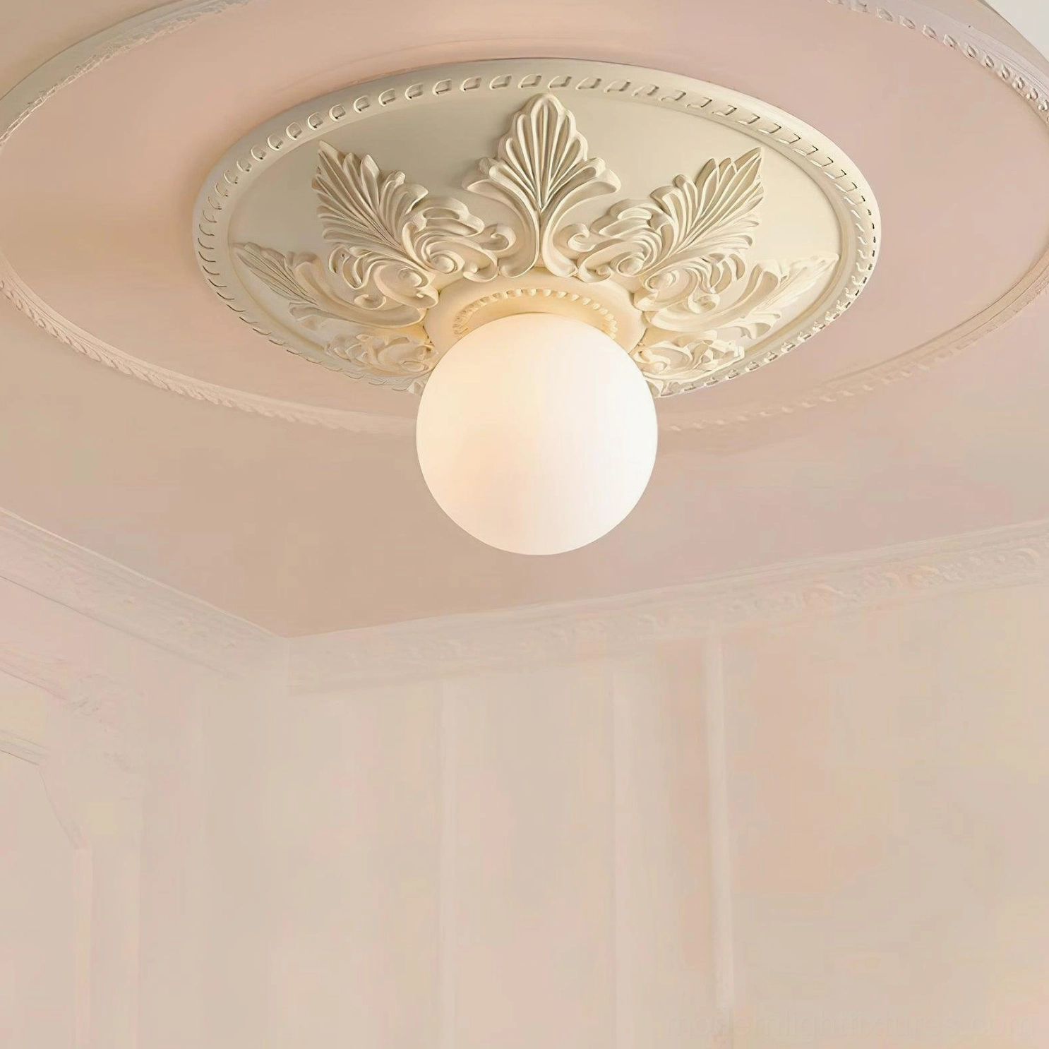 Suilven ceiling light fixture color variation white finish ornate carved design