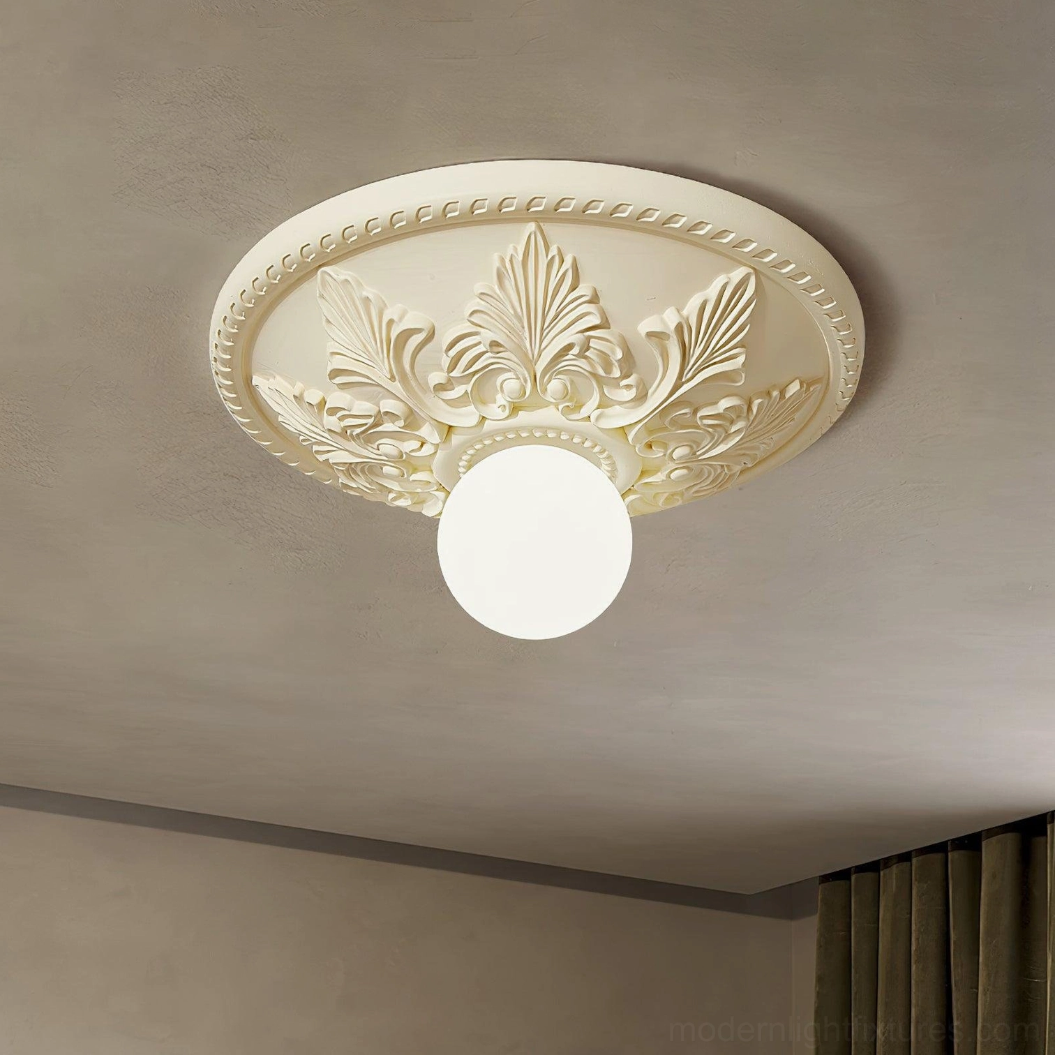 Suilven white ornate ceiling light 30cm diameter professional product photography studio shot
