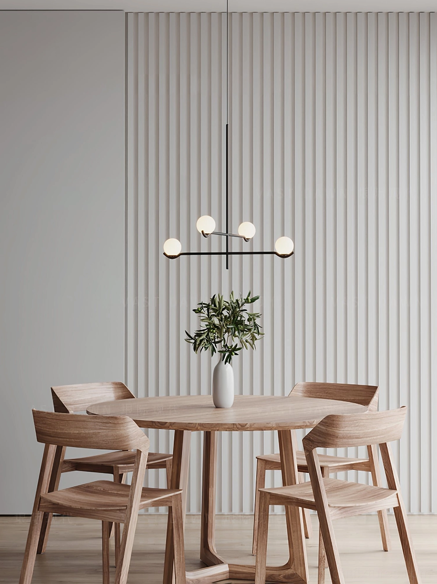 Compact 4-head asymmetrical sputnik chandelier in modern dining nook with black metal frame