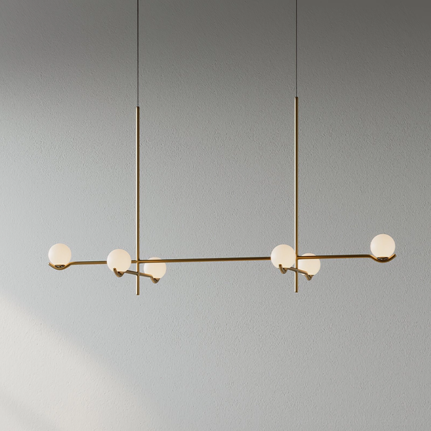 Sullivan Chandelier alternative angle view showing geometric composition and glass globe arrangement