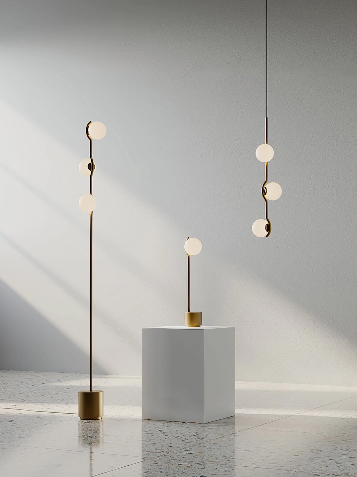 Contemporary sputnik lighting fixture with precision-spliced metal poles and opal glass construction