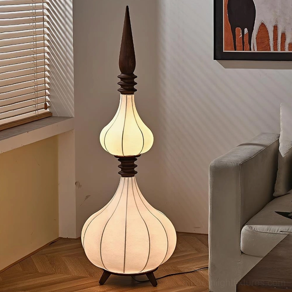 Sultano mid-height 120cm two-tier floor lamp with warm LED lighting in residential setting