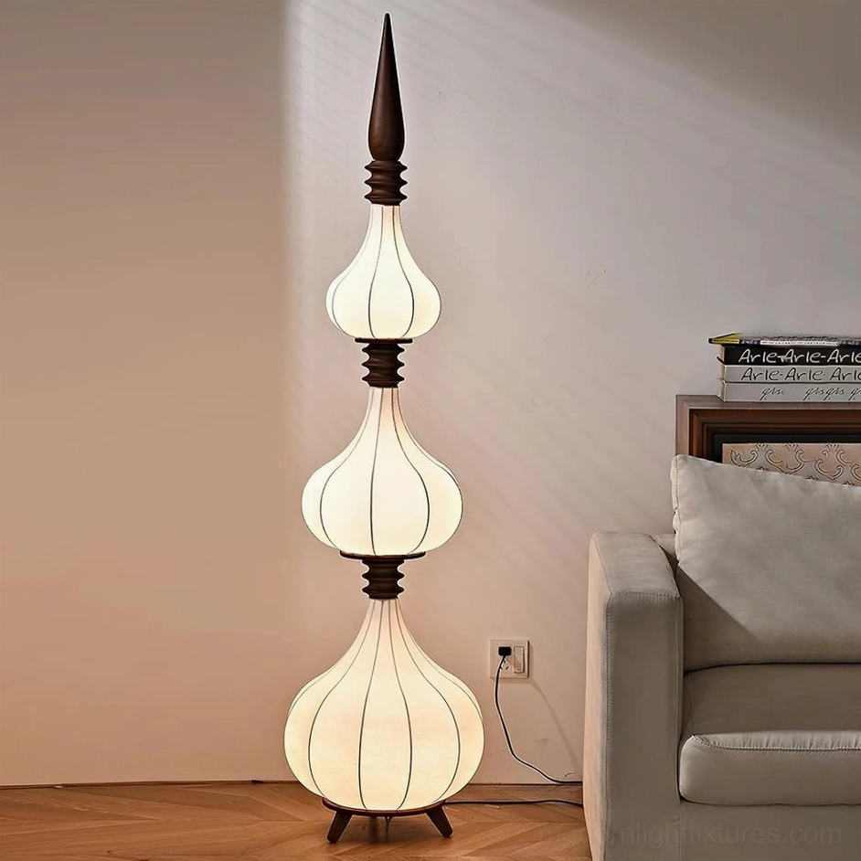 Statement Sultano 172cm three-tier gourd floor lamp tall sculptural lighting fixture walnut