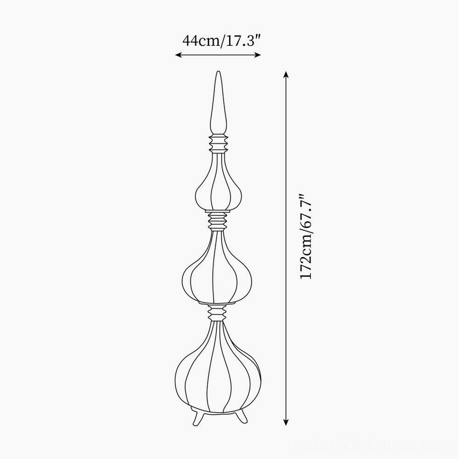 Technical drawing of Sultano three-tier floor lamp 172cm tall statement model with full specifications