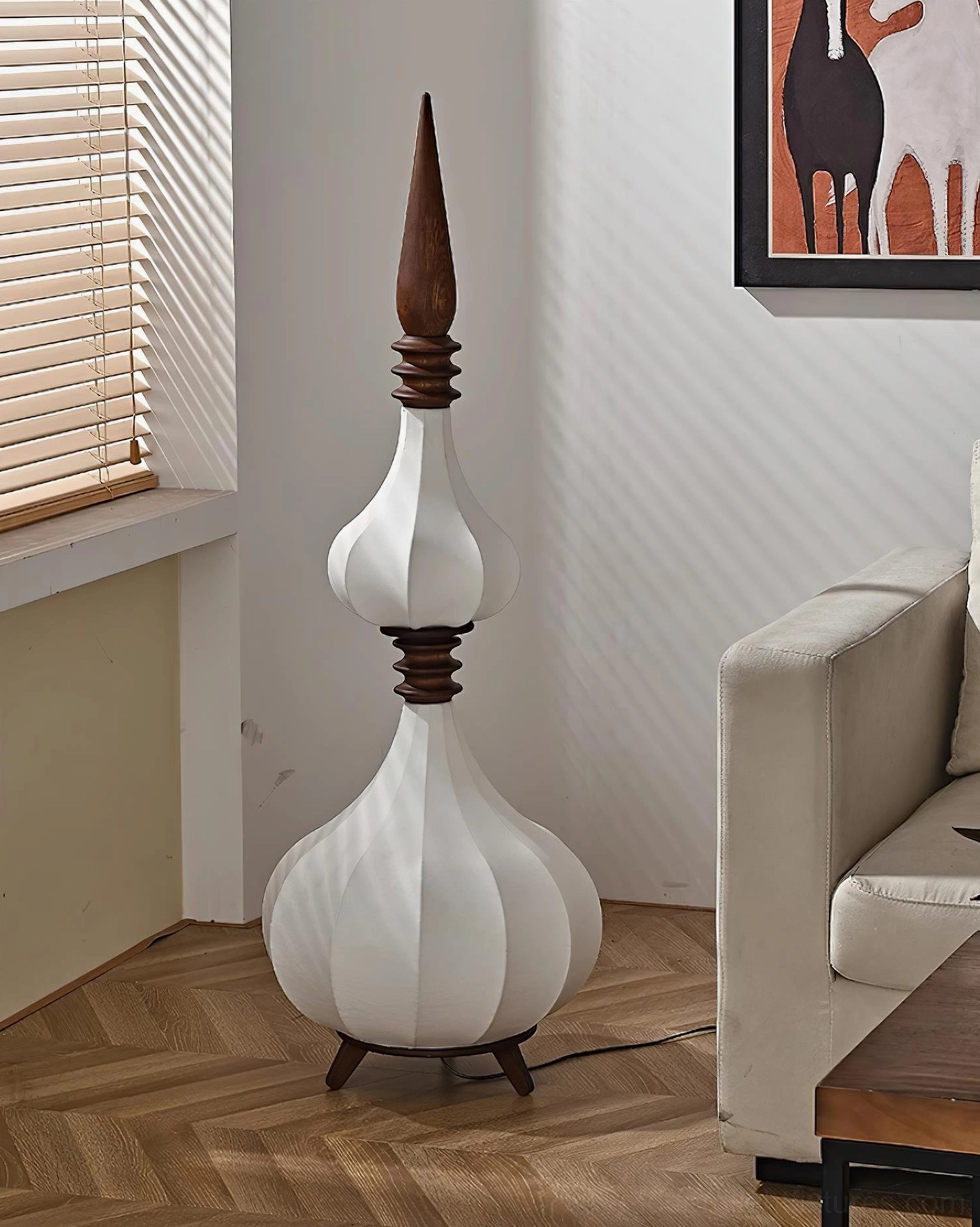 Sultano boho floor lamp in home office creative workspace with warm atmospheric illumination