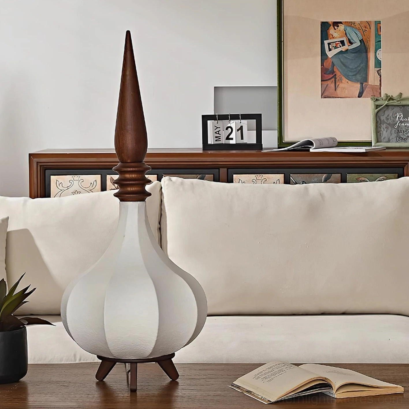 Sultano floor lamp in japandi interior design style with minimalist wooden furnishings
