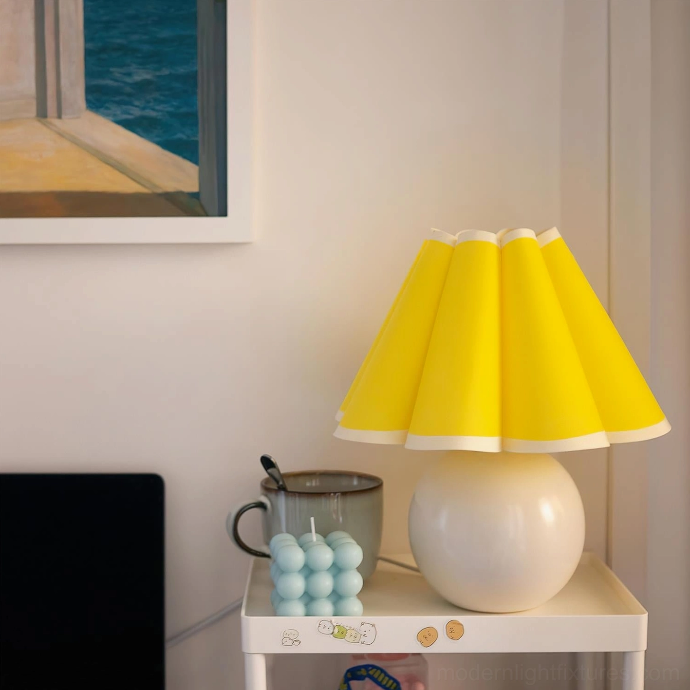 Sunburst pleated table lamp contemporary design with ceramic base accent lighting for modern bedroom nightstand