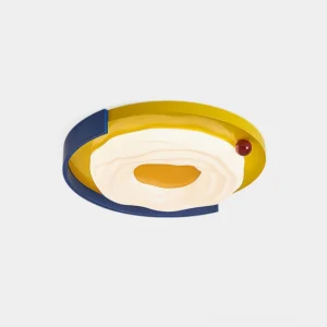 Sunpetal playful modern ceiling light fixture with color-blocked blue, yellow, and white petal-inspired diffuser design front view