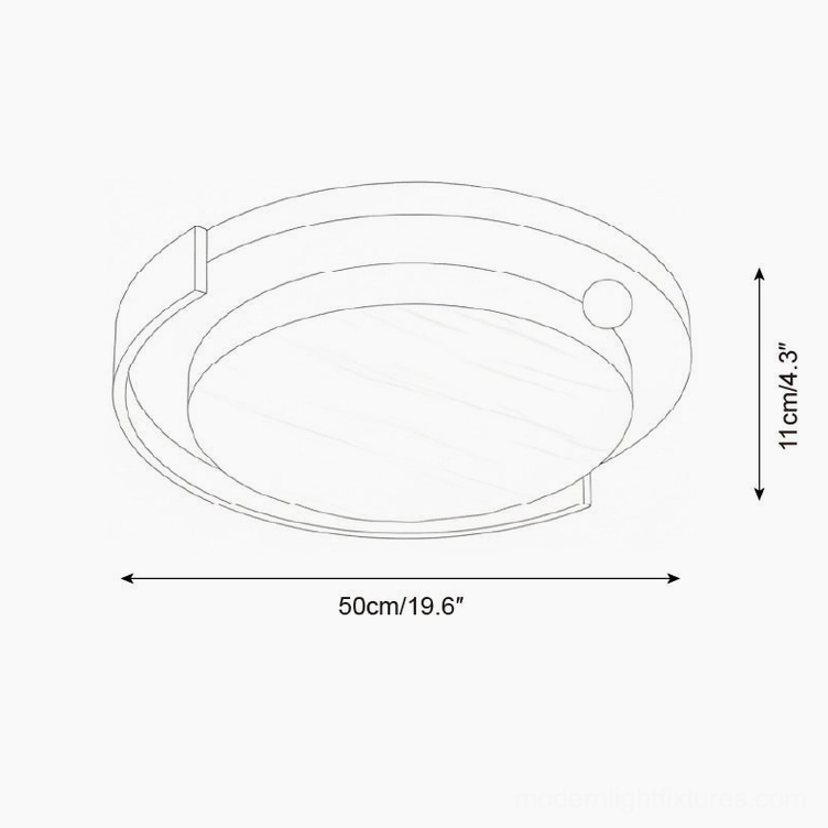 Sunpetal modern ceiling fixture technical sketch smooth flat shade design orthographic view