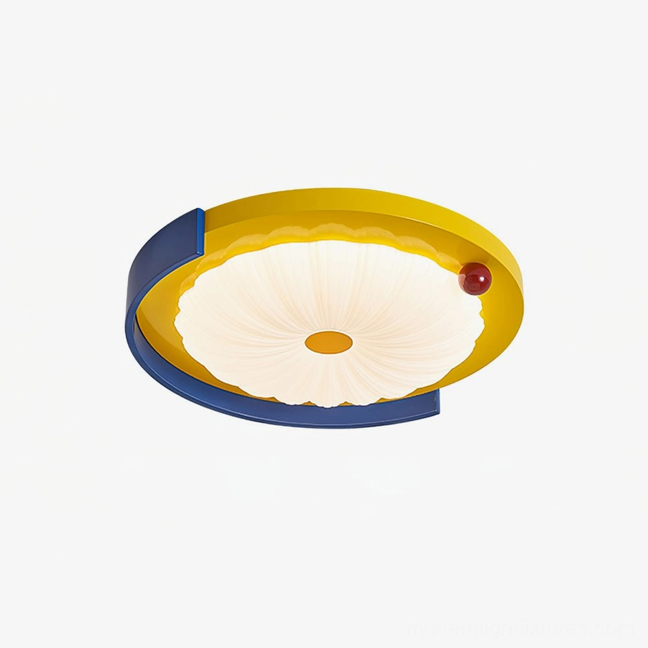 Sunpetal Model C playful ceiling fixture with color-blocked primary colors and sculptural petal diffuser