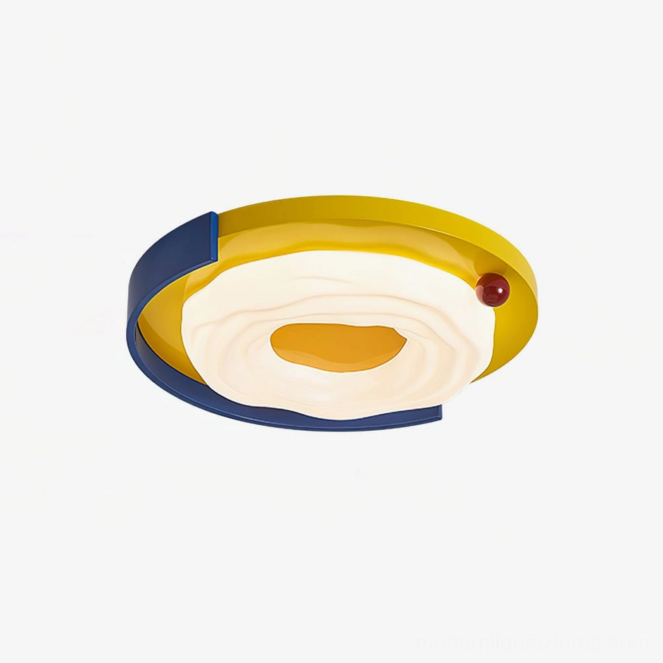 Sunpetal petal-inspired playful modern ceiling light with creamy wavy shade and yellow yolk accent detail front view