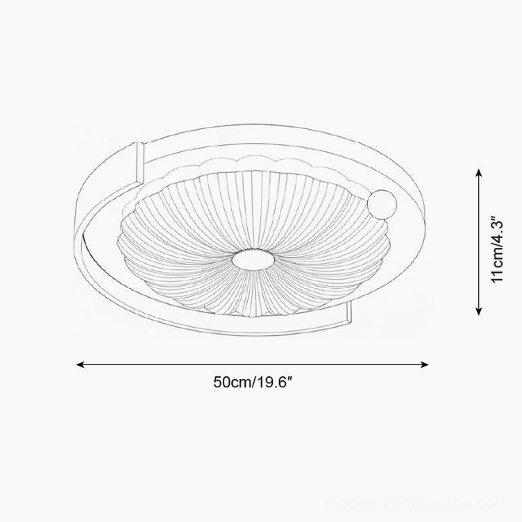 Sunpetal ceiling light pleated diffuser technical drawing radial design orthographic specification