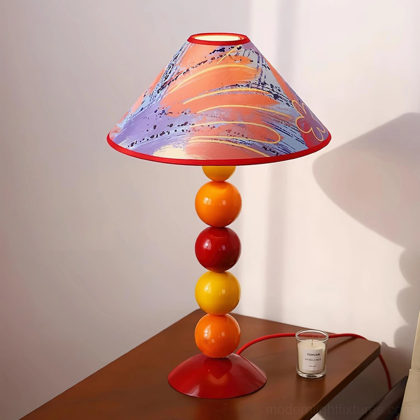 Colorful beaded decorative table lamp with flowing design patterns - contemporary bohemian home lighting accent