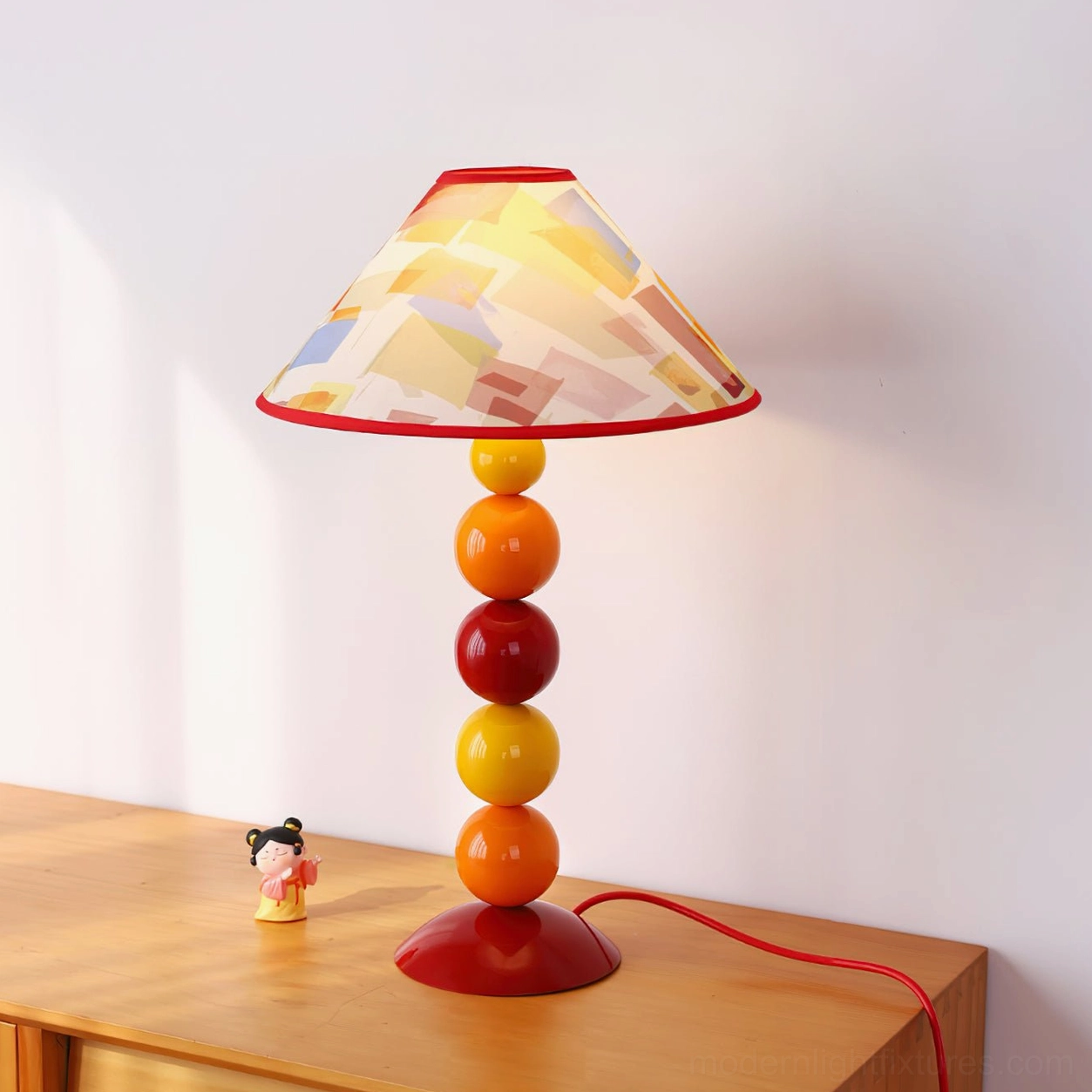 Sunset Harmony modern table lamp with warm-toned stacked base and artistic printed shade - creative home interior lighting