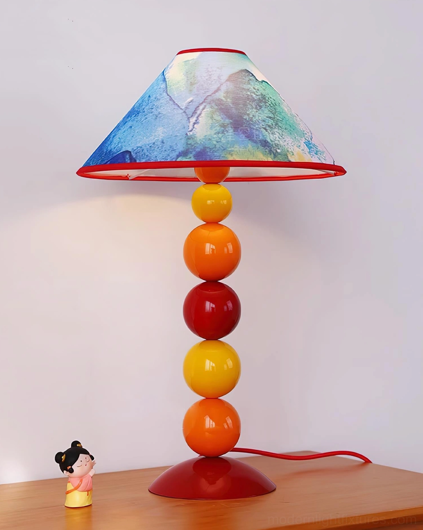 Sunset Harmony artistic table lamp with vibrant gradient base and hand-printed lampshade - modern decorative home fixture