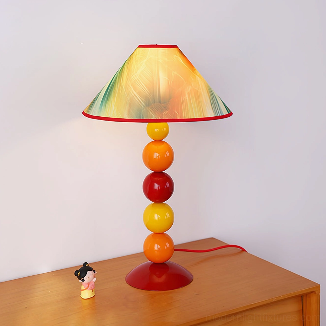 Yellow-green gradient modern table lamp with stacked spherical post creating warm cozy ambient lighting - contemporary decorative fixture