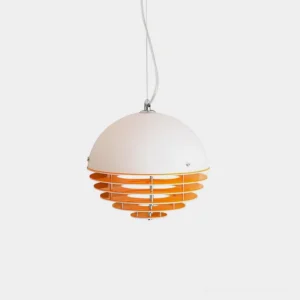 Sunset layered pendant light with domed white top and warm orange acrylic discs, front view against neutral background