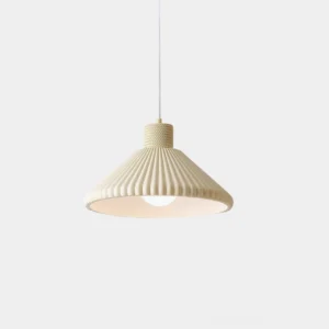 Surora modern pleated resin pendant light in white, front direct close-up studio shot