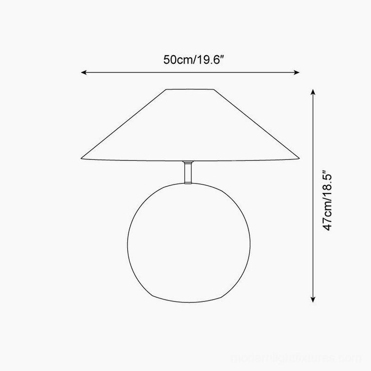 Surya table lamp dimension schematic - technical drawing showing 50cm diameter base and 47cm total height measurements