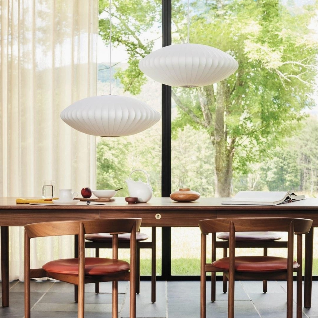 Suspended bubble pendant light - modern ceiling installation detail