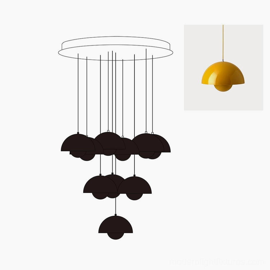 Contemporary pendant chandelier showing suspended dome arrangement and modern interior design style