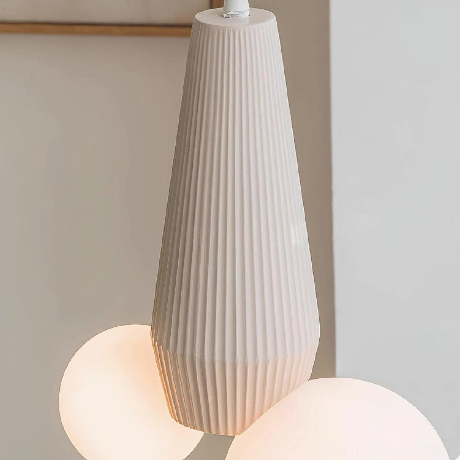 Contemporary pendant light fixture suspended in modern bedroom - architectural lighting design
