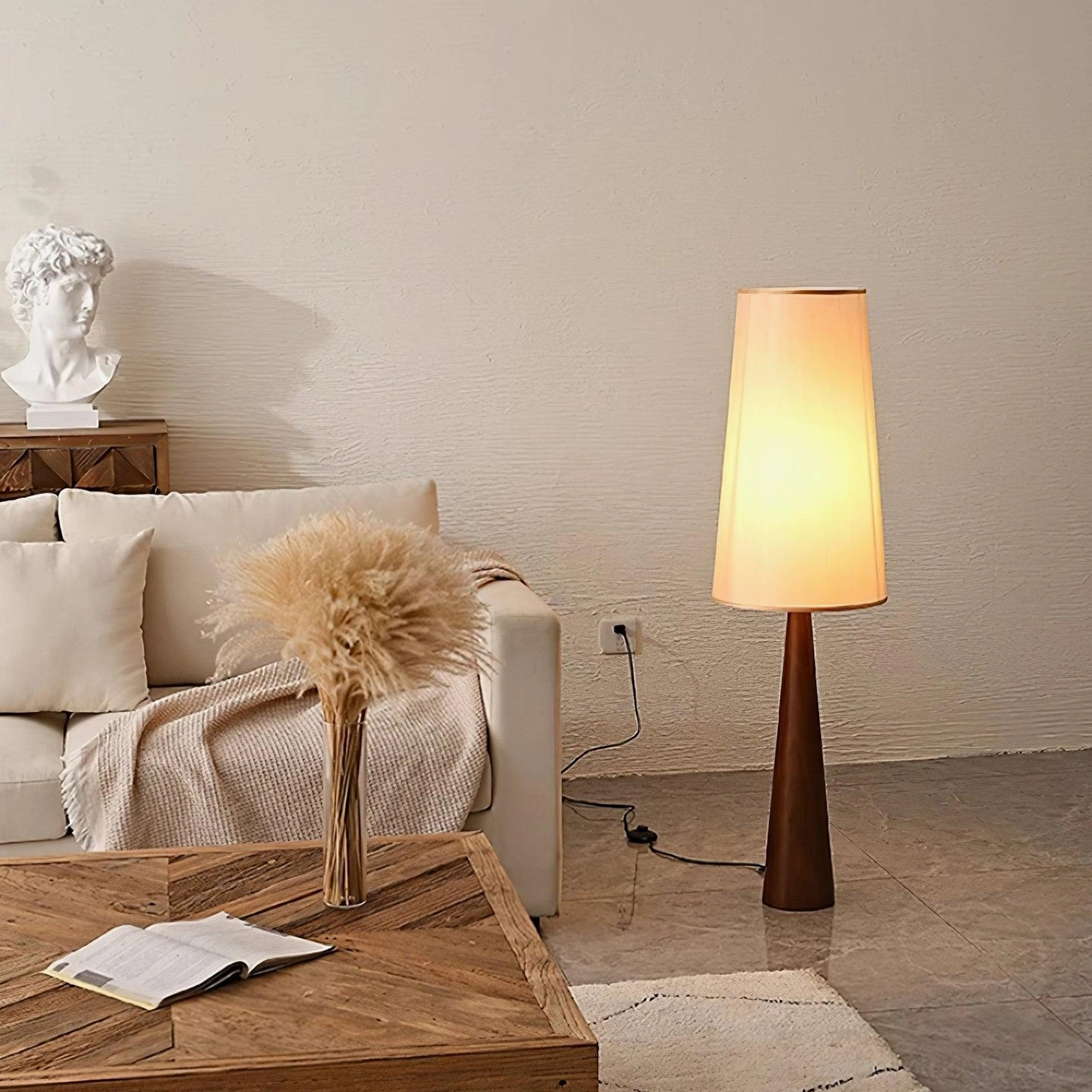 Svelte tapered floor lamp mid-century modern living room furniture pairing