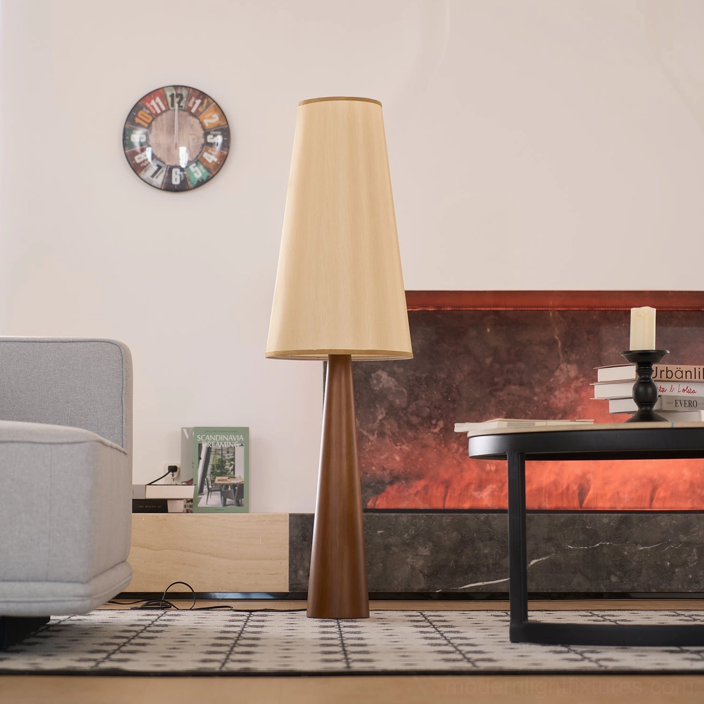 Svelte tapered floor lamp walnut color warm brown sophisticated aesthetic