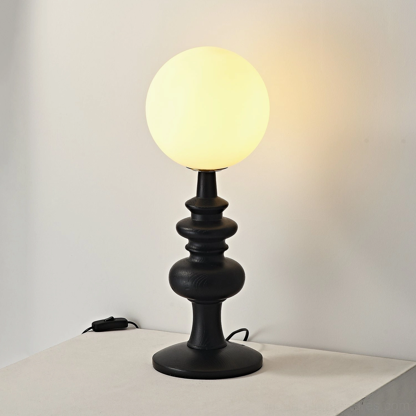 Sveta wooden globe table lamp - premium ash wood turned base with frosted glass diffuser