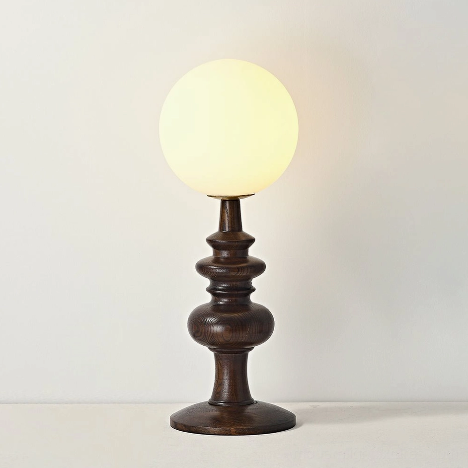 Sveta table lamp walnut finish variant - warm wood tone globe lamp with frosted shade